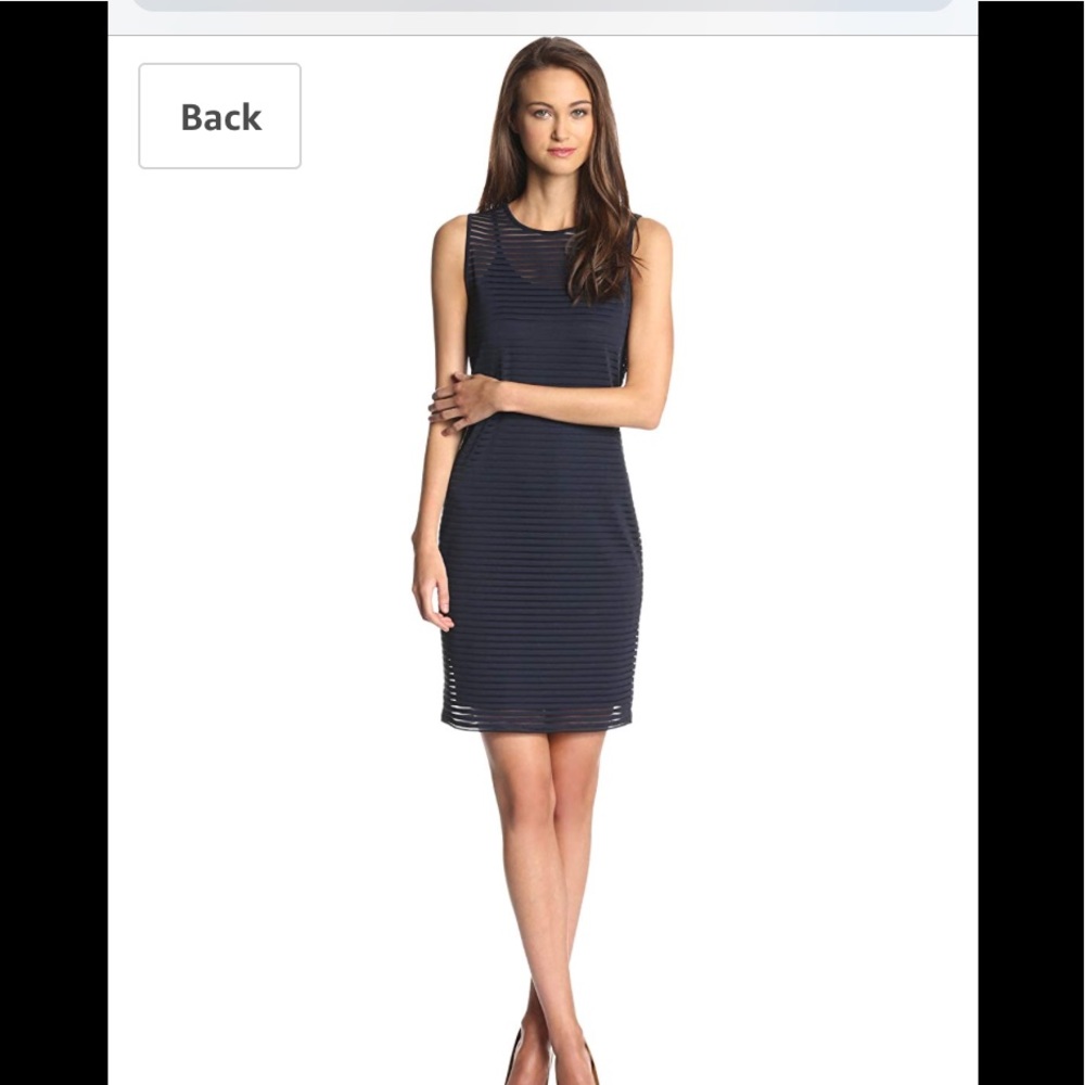 Vince Camuto sheer stripe dress navy
